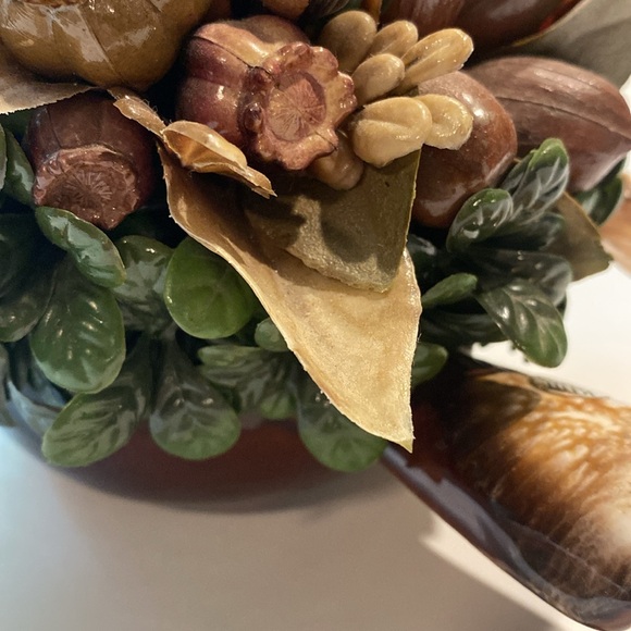 McCoy Vintage Brown Drip Glaze Pottery Apple Fruit Floral Centerpiece 7050 - Picture 8 of 13